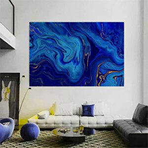 Lüks Mermer Duvar Dekoru, Lacivert Duvar Sanatı, Altın Mermer Alkol Mürekkebi Temalı Kanvas