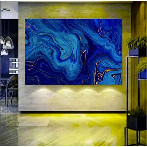 Lüks Mermer Duvar Dekoru, Lacivert Duvar Sanatı, Altın Mermer Alkol Mürekkebi Temalı Kanvas