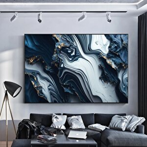 Lüks Mermer Duvar Dekoru, Lacivert Duvar Sanatı, Soyut Mermer Tablo, Alkol Mürekkebi Sanatı 90x150 cm