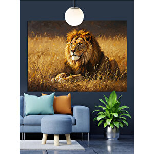 Bozkırda Aslan Portresi Dekoratif Kanvas - Mdf Ahşap Tablo 25x35 cm