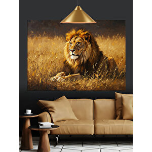 Bozkırda Aslan Portresi Dekoratif Kanvas - Mdf Ahşap Tablo