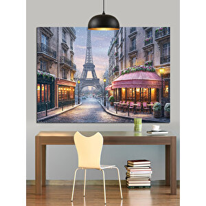 Eyfel Kulesi Sokak Manzarası Dekoratif Kanvas - Mdf Ahşap Tablo 70x100 cm