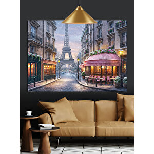 Eyfel Kulesi Sokak Manzarası Dekoratif Kanvas - Mdf Ahşap Tablo 70x100 cm
