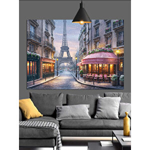 Eyfel Kulesi Sokak Manzarası Dekoratif Kanvas - Mdf Ahşap Tablo
