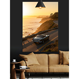 Kıyı Yolunda Araba Dekoratif Kanvas - Mdf Ahşap Tablo