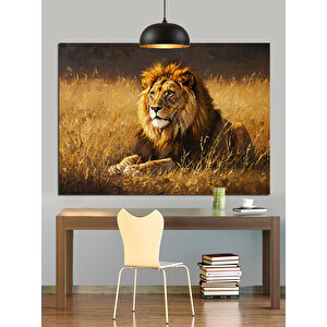 Bozkırda Aslan Portresi Dekoratif Kanvas - Mdf Ahşap Tablo 35x50 cm