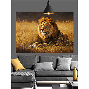 Bozkırda Aslan Portresi Dekoratif Kanvas - Mdf Ahşap Tablo