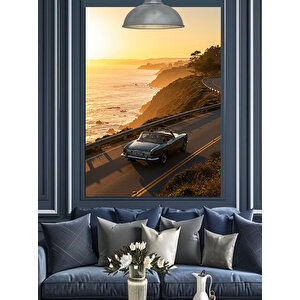 Kıyı Yolunda Araba Dekoratif Kanvas - Mdf Ahşap Tablo 25x35 cm