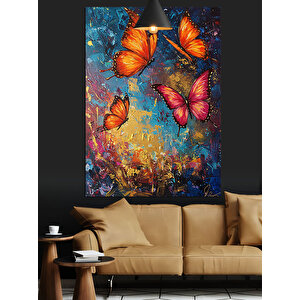 Renkli Uçan Kelebekler Dekoratif Kanvas - Mdf Ahşap Tablo 70x100 cm