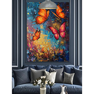 Renkli Uçan Kelebekler Dekoratif Kanvas - Mdf Ahşap Tablo 70x100 cm