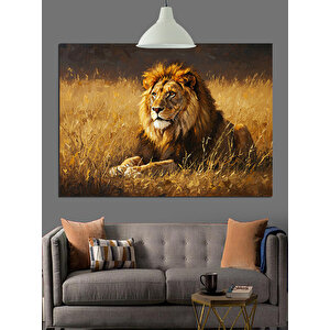 Bozkırda Aslan Portresi Dekoratif Kanvas - Mdf Ahşap Tablo 50x70 cm