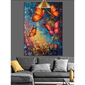 Renkli Uçan Kelebekler Dekoratif Kanvas - Mdf Ahşap Tablo 25x35 cm