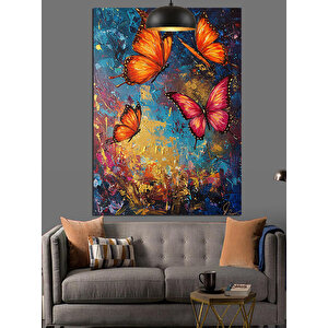 Renkli Uçan Kelebekler Dekoratif Kanvas - Mdf Ahşap Tablo