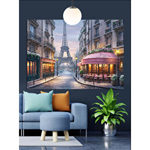 Eyfel Kulesi Sokak Manzarası Dekoratif Kanvas - Mdf Ahşap Tablo 50x70 cm