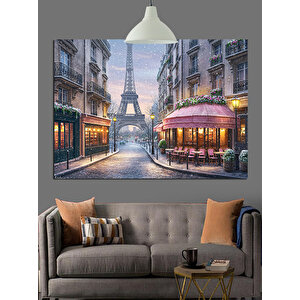Eyfel Kulesi Sokak Manzarası Dekoratif Kanvas - Mdf Ahşap Tablo