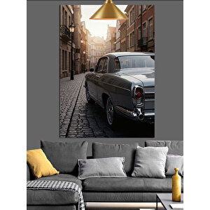 Dar Sokakta Klasik Araba Dekoratif Kanvas - Mdf Ahşap Tablo 35x50 cm
