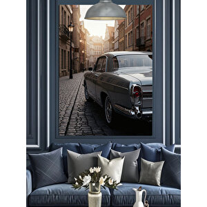 Dar Sokakta Klasik Araba Dekoratif Kanvas - Mdf Ahşap Tablo 35x50 cm
