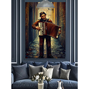 Sokakta Akordeon Çalan Adam Dekoratif Kanvas - Mdf Ahşap Tablo 35x50 cm