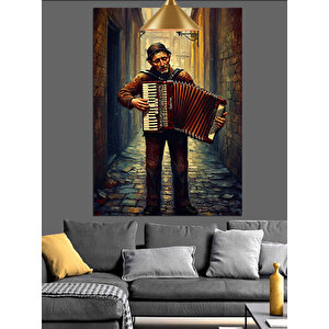 Sokakta Akordeon Çalan Adam Dekoratif Kanvas - Mdf Ahşap Tablo