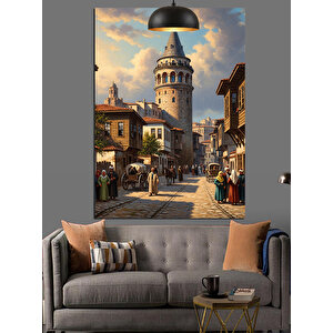 Güneşli Sokakta Galata Kulesi Dekoratif Kanvas - Mdf Ahşap Tablo 70x100 cm