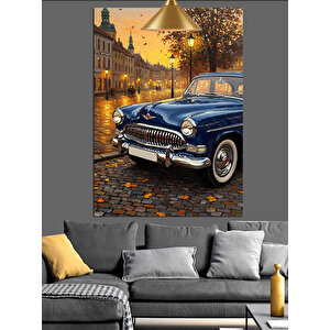 Sokak Lambası Ve Klasik Araba Dekoratif Kanvas - Mdf Ahşap Tablo 70x100 cm