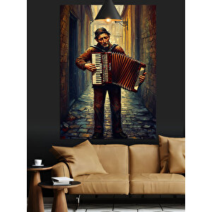 Sokakta Akordeon Çalan Adam Dekoratif Kanvas - Mdf Ahşap Tablo