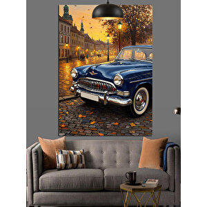 Sokak Lambası Ve Klasik Araba Dekoratif Kanvas - Mdf Ahşap Tablo 50x70 cm