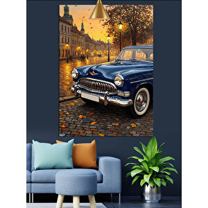Sokak Lambası Ve Klasik Araba Dekoratif Kanvas - Mdf Ahşap Tablo