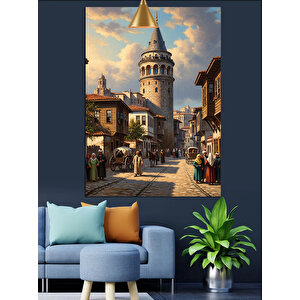 Güneşli Sokakta Galata Kulesi Dekoratif Kanvas - Mdf Ahşap Tablo