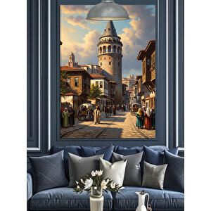 Güneşli Sokakta Galata Kulesi Dekoratif Kanvas - Mdf Ahşap Tablo 35x50 cm