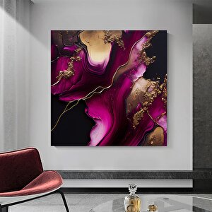 Mor Ve Altın Soyut Kanvas; Lüks Mermer Desenli Dekor