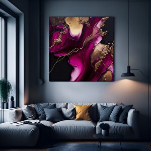 Mor Ve Altın Soyut Kanvas; Lüks Mermer Desenli Dekor