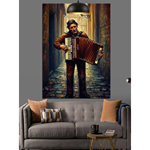 Sokakta Akordeon Çalan Adam Dekoratif Kanvas - Mdf Ahşap Tablo 25x35 cm