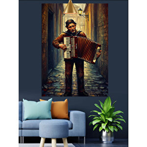 Sokakta Akordeon Çalan Adam Dekoratif Kanvas - Mdf Ahşap Tablo 25x35 cm