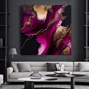 Mor Ve Altın Soyut Kanvas; Lüks Mermer Desenli Dekor 120x120 cm