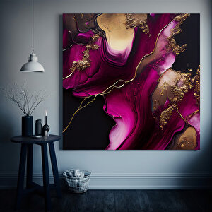 Mor Ve Altın Soyut Kanvas; Lüks Mermer Desenli Dekor 120x120 cm