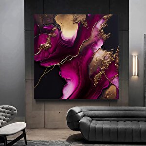 Mor Ve Altın Soyut Kanvas; Lüks Mermer Desenli Dekor 120x120 cm