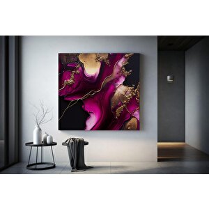 Mor Ve Altın Soyut Kanvas; Lüks Mermer Desenli Dekor