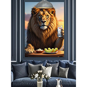 İçecekli Güçlü Aslan Dekoratif Kanvas - Mdf Ahşap Tablo