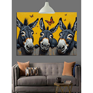 Gülen Eşekler Ve Kelebekler Dekoratif Kanvas - Mdf Ahşap Tablo 35x50 cm