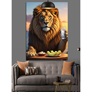 İçecekli Güçlü Aslan Dekoratif Kanvas - Mdf Ahşap Tablo 25x35 cm