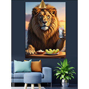 İçecekli Güçlü Aslan Dekoratif Kanvas - Mdf Ahşap Tablo 25x35 cm