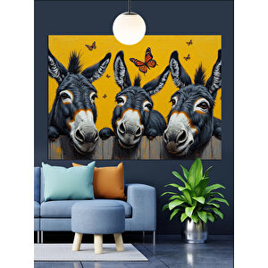 Gülen Eşekler Ve Kelebekler Dekoratif Kanvas - Mdf Ahşap Tablo 25x35 cm