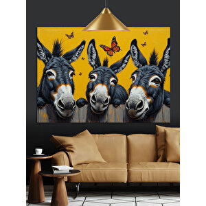 Gülen Eşekler Ve Kelebekler Dekoratif Kanvas - Mdf Ahşap Tablo