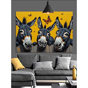 Gülen Eşekler Ve Kelebekler Dekoratif Kanvas - Mdf Ahşap Tablo