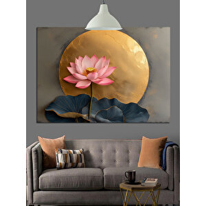 Altın Fon Üzerinde Lotus Çiçeği Dekoratif Kanvas - Mdf Ahşap Tablo 35x50 cm