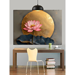 Altın Fon Üzerinde Lotus Çiçeği Dekoratif Kanvas - Mdf Ahşap Tablo