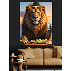 İçecekli Güçlü Aslan Dekoratif Kanvas - Mdf Ahşap Tablo 50x70 cm