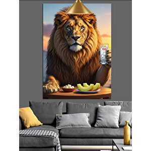 İçecekli Güçlü Aslan Dekoratif Kanvas - Mdf Ahşap Tablo