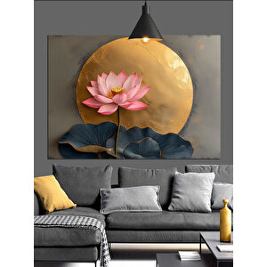Altın Fon Üzerinde Lotus Çiçeği Dekoratif Kanvas - Mdf Ahşap Tablo 50x70 cm
